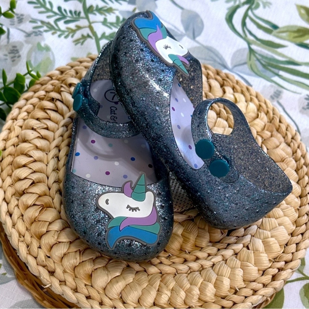 New Cat & Jack Toddler Girl’s Glitter Unicorn Jelly Sandals Size 7